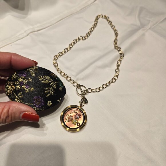 Origami Owl Gold Locket chain necklace with three Maple Leaf floating charms - Picture 3 of 5